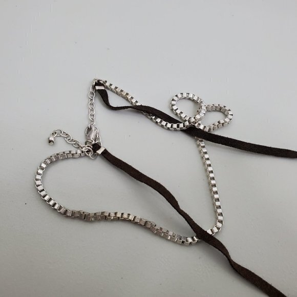 Boho‎ Necklace Choker Suede Brown Silver Tone Faux - Picture 5 of 7